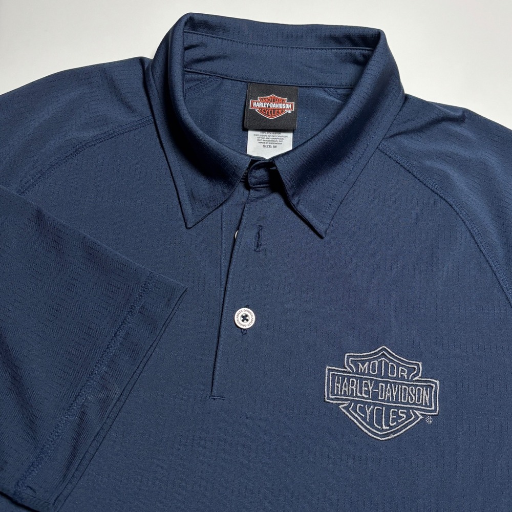 Harley-Davidson Mesh Performance Polo Mens M Navy Blue Shield Logo Shirt